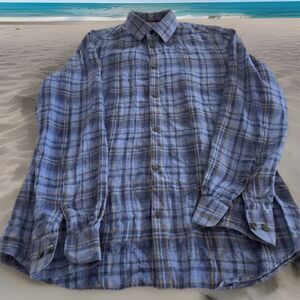Louis Philippe Premium Casual Wear Blue Plaid Shirt Linen Men 39 Classic Fit